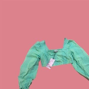 Green Gingham Crop Top